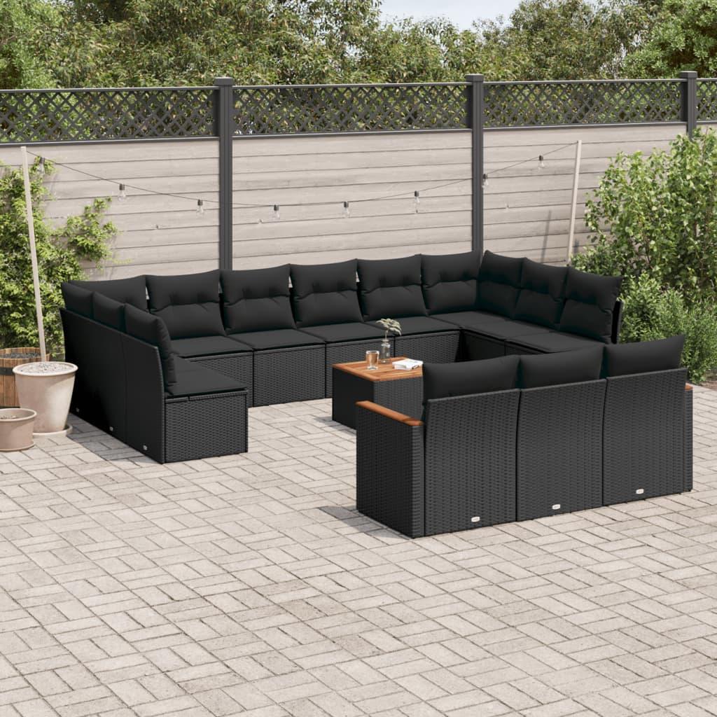 Sofasæt til haven 14 dele med hynder polyrattan sort