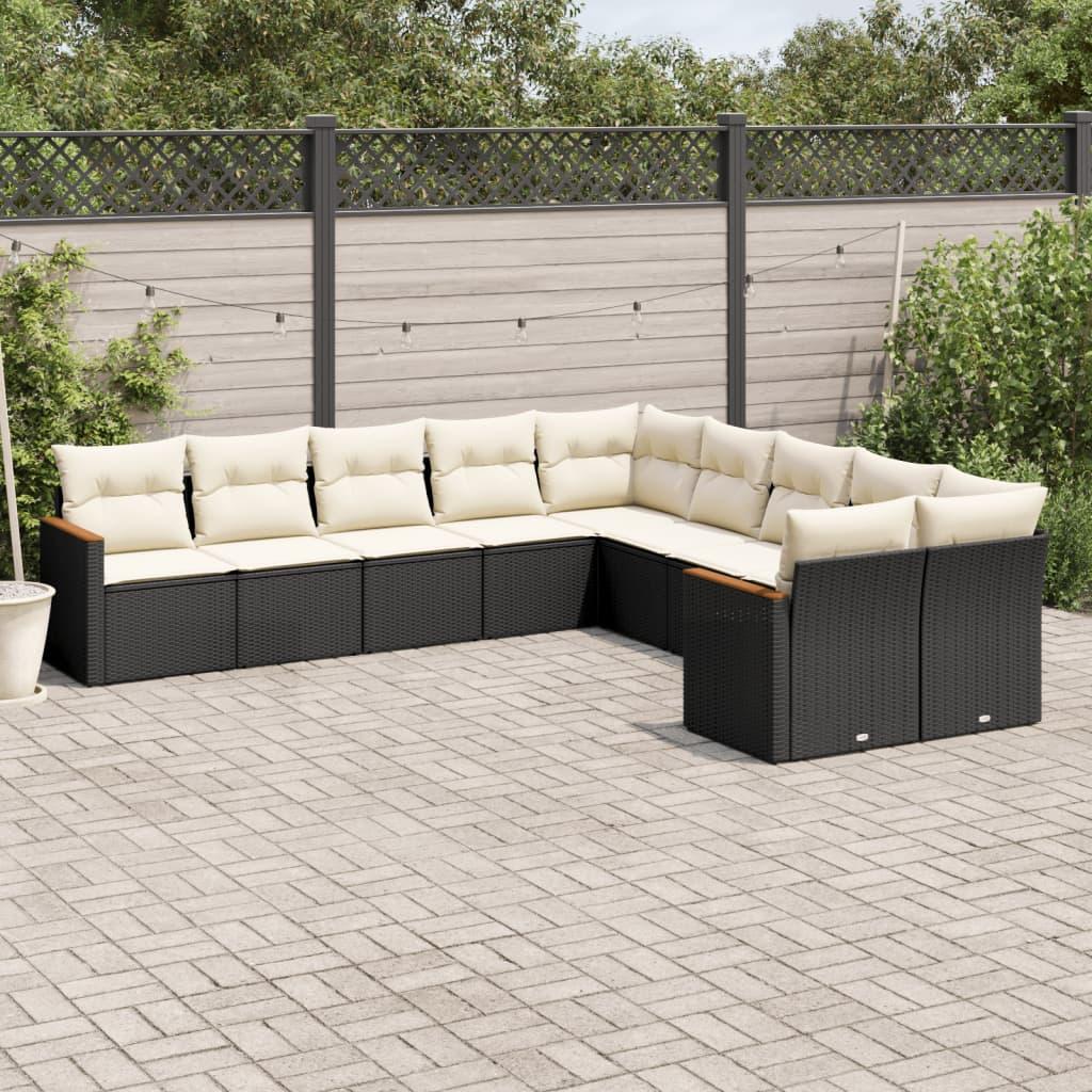 Sofasæt til haven 10 dele med hynder polyrattan sort