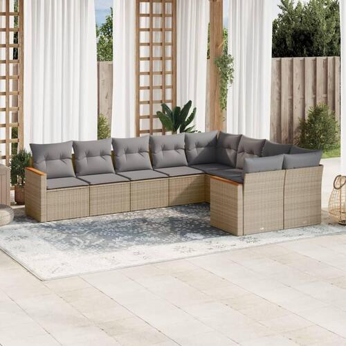 Sofasæt til haven 9 dele med hynder polyrattan beige