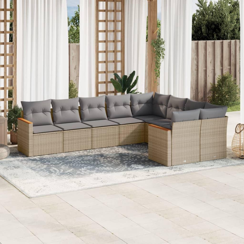 Sofasæt til haven 9 dele med hynder polyrattan beige