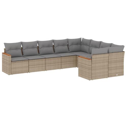 Sofasæt til haven 9 dele med hynder polyrattan beige