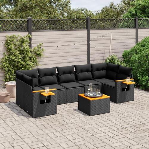 Sofasæt til haven 8 dele med hynder polyrattan sort