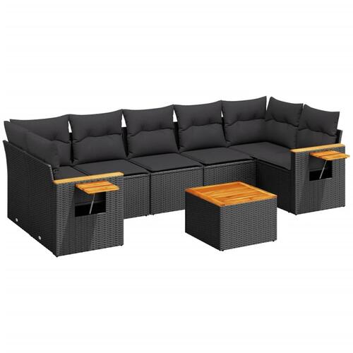 Sofasæt til haven 8 dele med hynder polyrattan sort