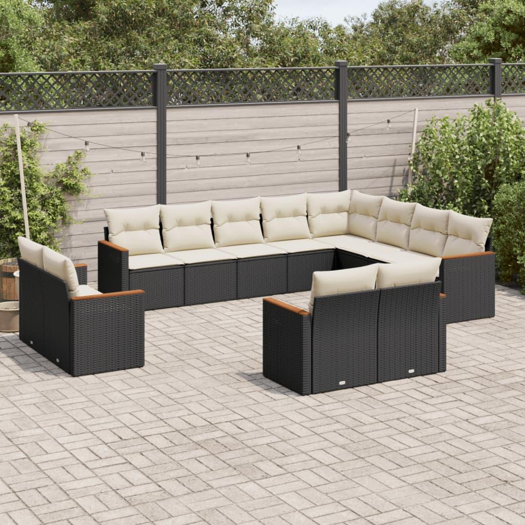 Sofasæt til haven 12 dele med hynder polyrattan sort