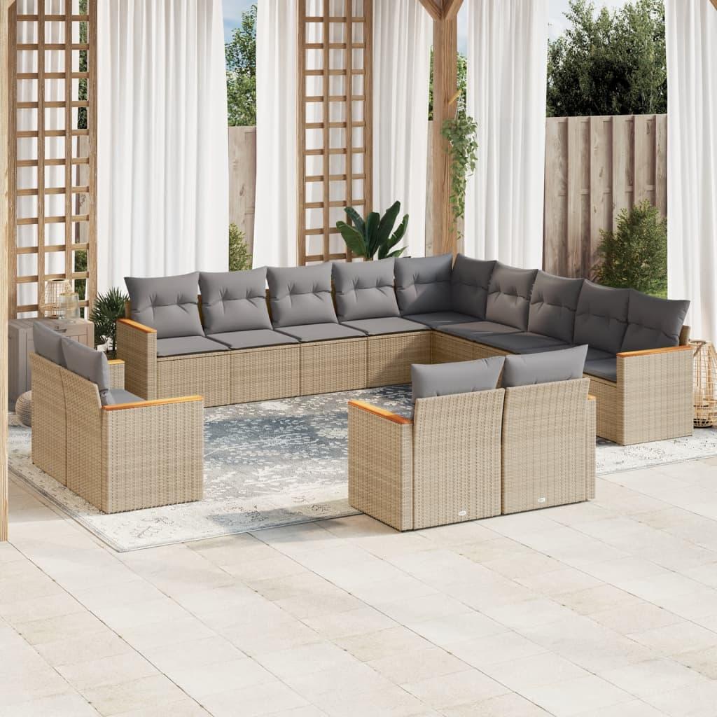 Sofasæt til haven 13 dele med hynder polyrattan beige