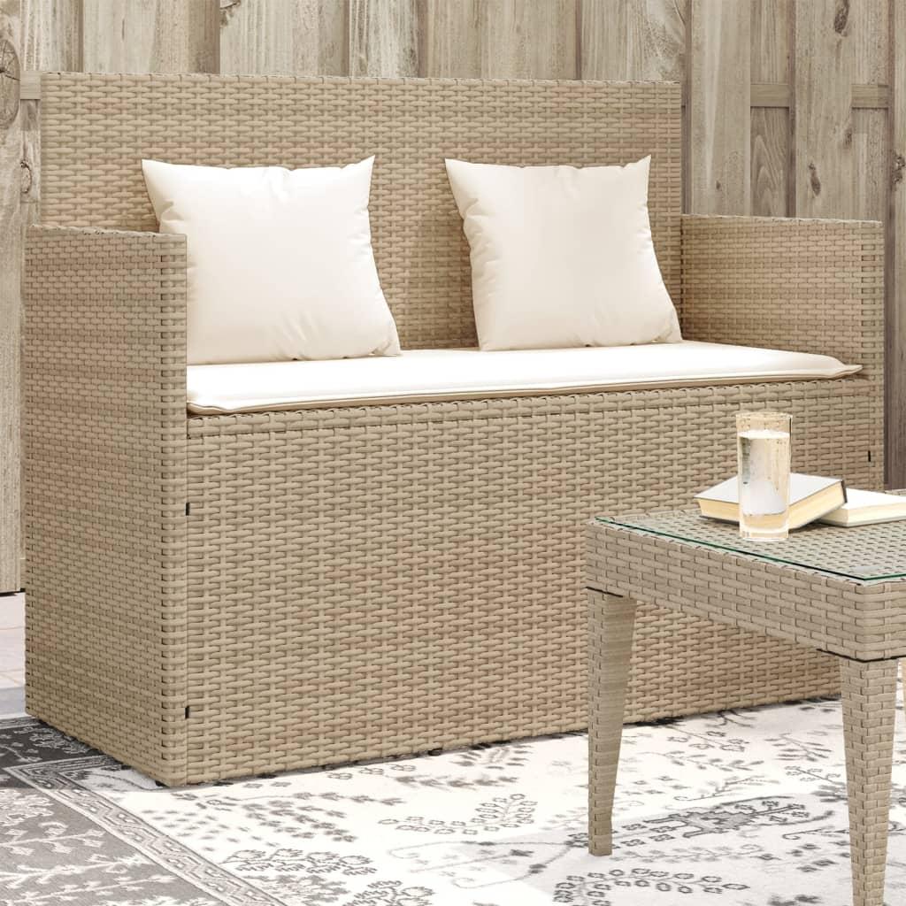 Havebænk med hynder polyrattan beige billede
