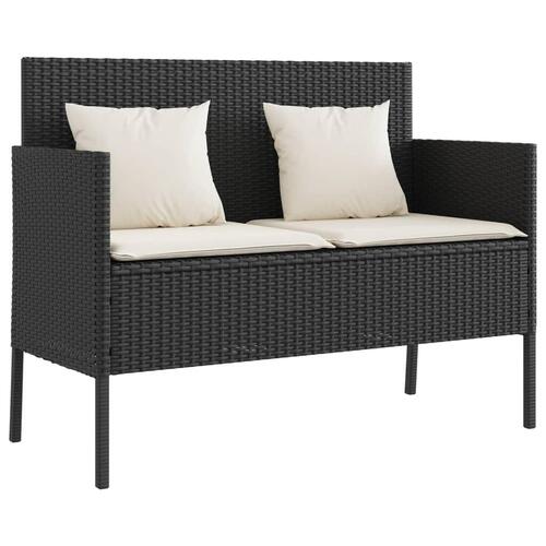 Havebænk med hynder polyrattan sort