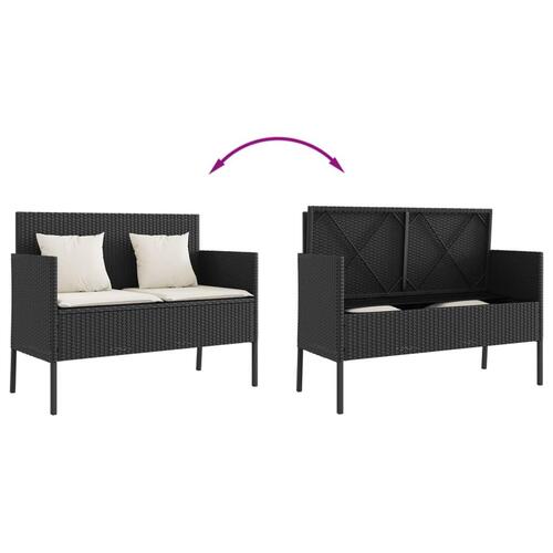 Havebænk med hynder polyrattan sort