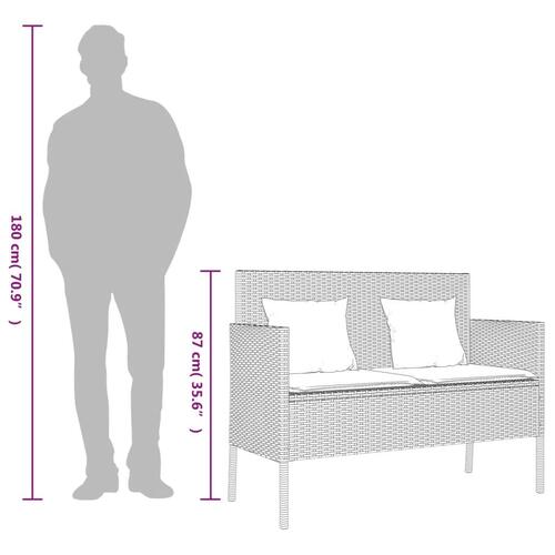 Havebænk med hynder polyrattan sort
