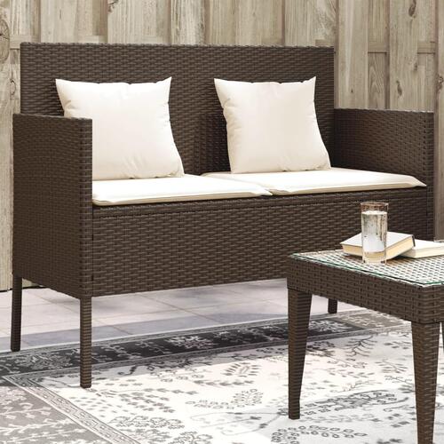 Havebænk med hynder polyrattan brun
