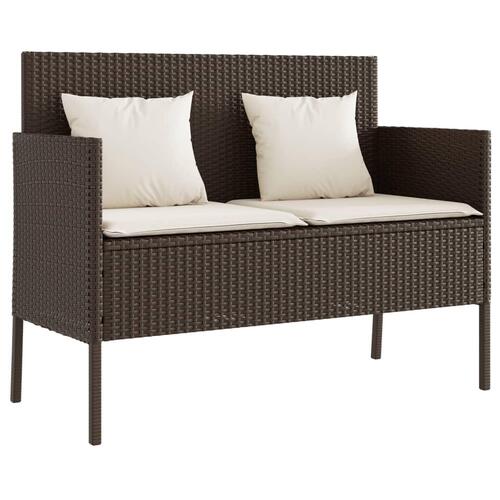 Havebænk med hynder polyrattan brun