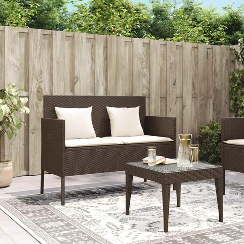Havebænk med hynder polyrattan brun