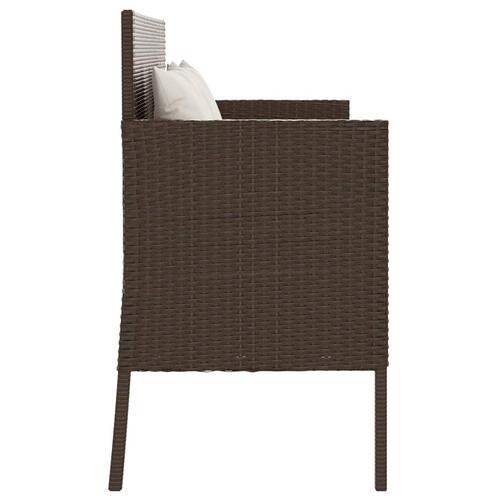 Havebænk med hynder polyrattan brun