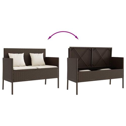 Havebænk med hynder polyrattan brun