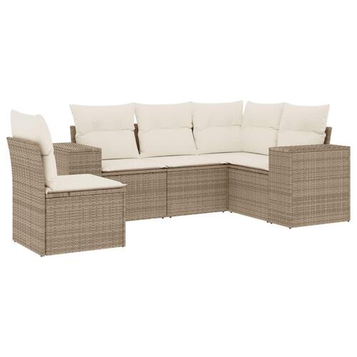 Sofasæt til haven 5 dele med hynder polyrattan beige