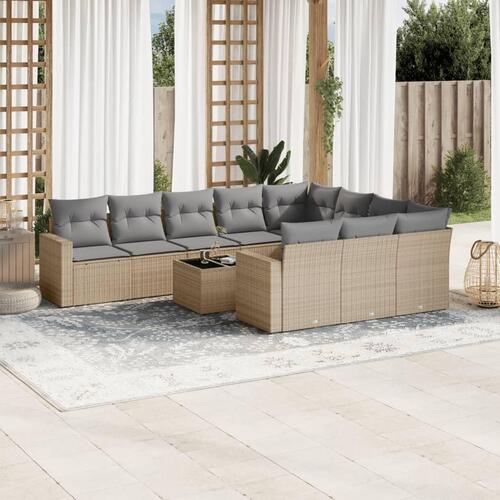 Sofasæt til haven 11 dele med hynder polyrattan beige