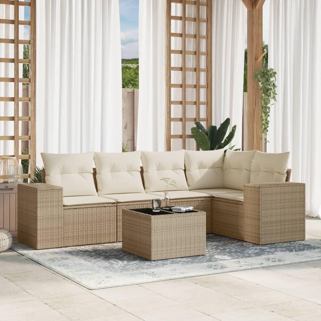 Sofasæt til haven 6 dele med hynder i polyrattan - beige