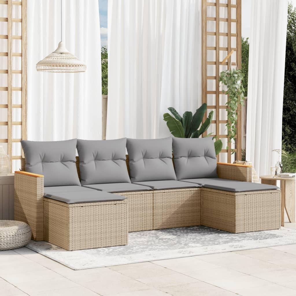 Sofasæt til haven 6 dele med hynder polyrattan beige billede