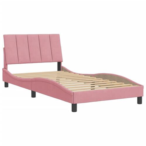 Sengeramme med sengegavl 100x200 cm fløjl lyserød