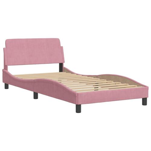 Sengeramme med sengegavl 100x200 cm fløjl lyserød