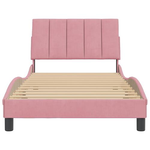 Sengeramme med sengegavl 100x200 cm fløjl lyserød
