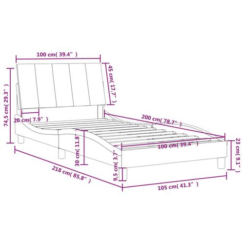 Sengeramme med sengegavl 100x200 cm fløjl lyserød
