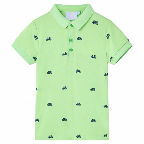 Poloshirt til børn med cykelprint - neongrøn, str. 116