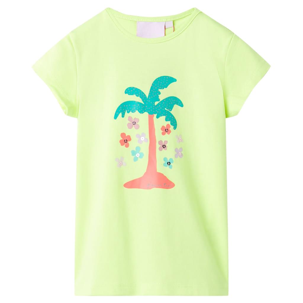 T-shirt til børn str. 116 - gul med palmeprint billede