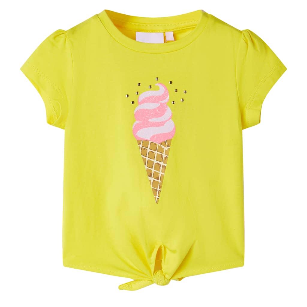T-shirt til børn str. 128 - gul med isvaffel-print billede