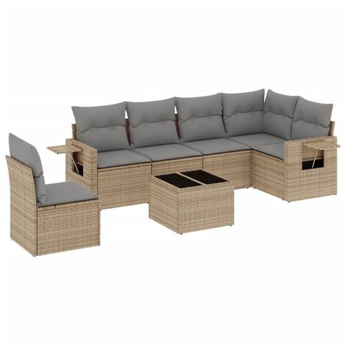 Sofasæt til haven 7 dele med hynder polyrattan beige