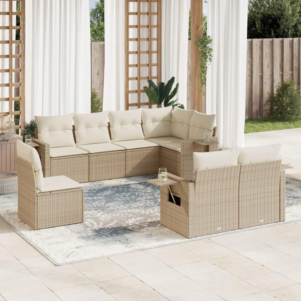 Sofasæt til haven 8 dele med hynder polyrattan beige