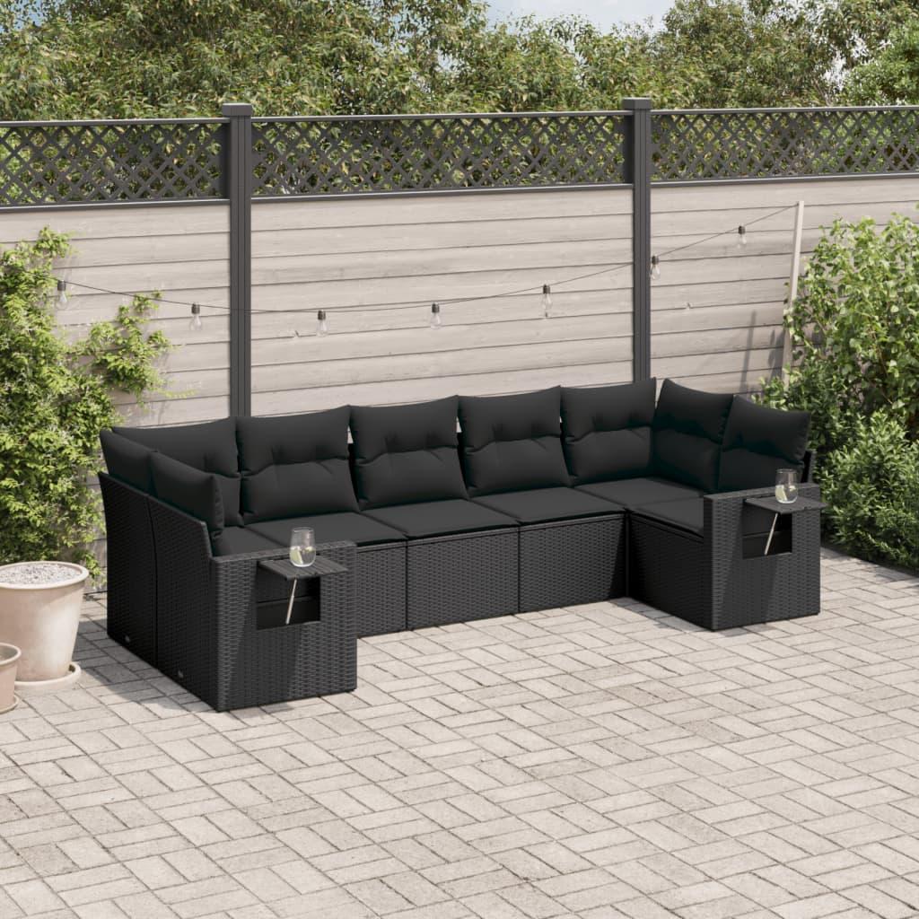 Sofasæt til haven 7 dele med hynder polyrattan sort