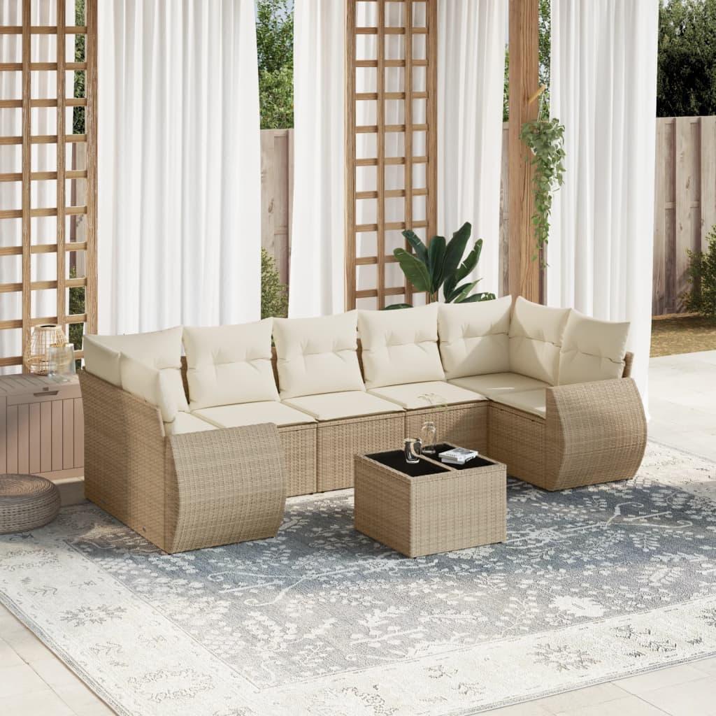 Sofasæt til haven 8 dele med hynder polyrattan beige