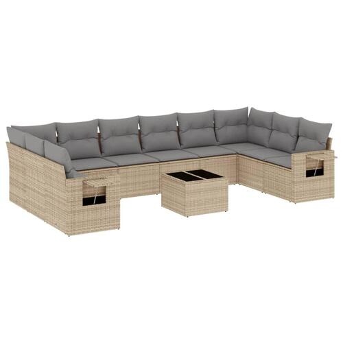 Sofasæt til haven 11 dele med hynder polyrattan beige