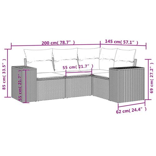 Sofasæt til haven 4 dele med hynder polyrattan beige