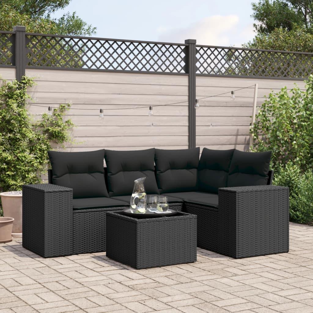 Sofasæt til haven 5 dele med hynder polyrattan sort