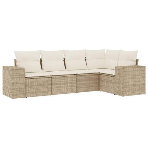 Sofasæt til haven 5 dele med hynder polyrattan beige