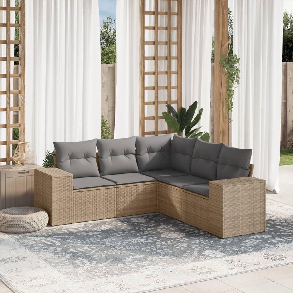 Sofasæt til haven 5 dele med hynder polyrattan beige