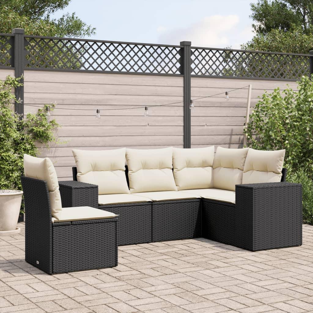 Sofasæt til haven 5 dele med hynder polyrattan sort