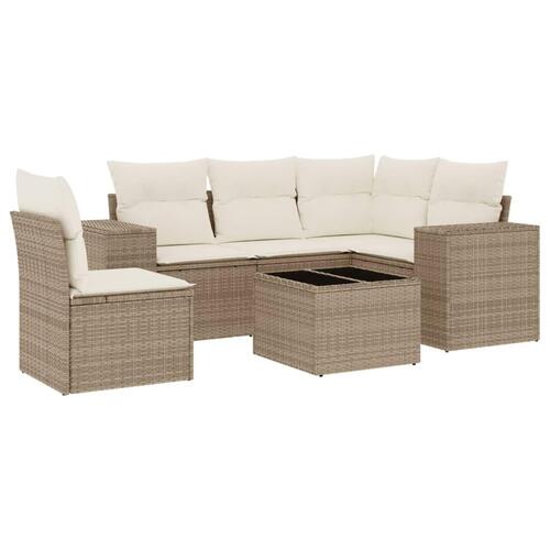 Sofasæt til haven 6 dele med hynder polyrattan beige