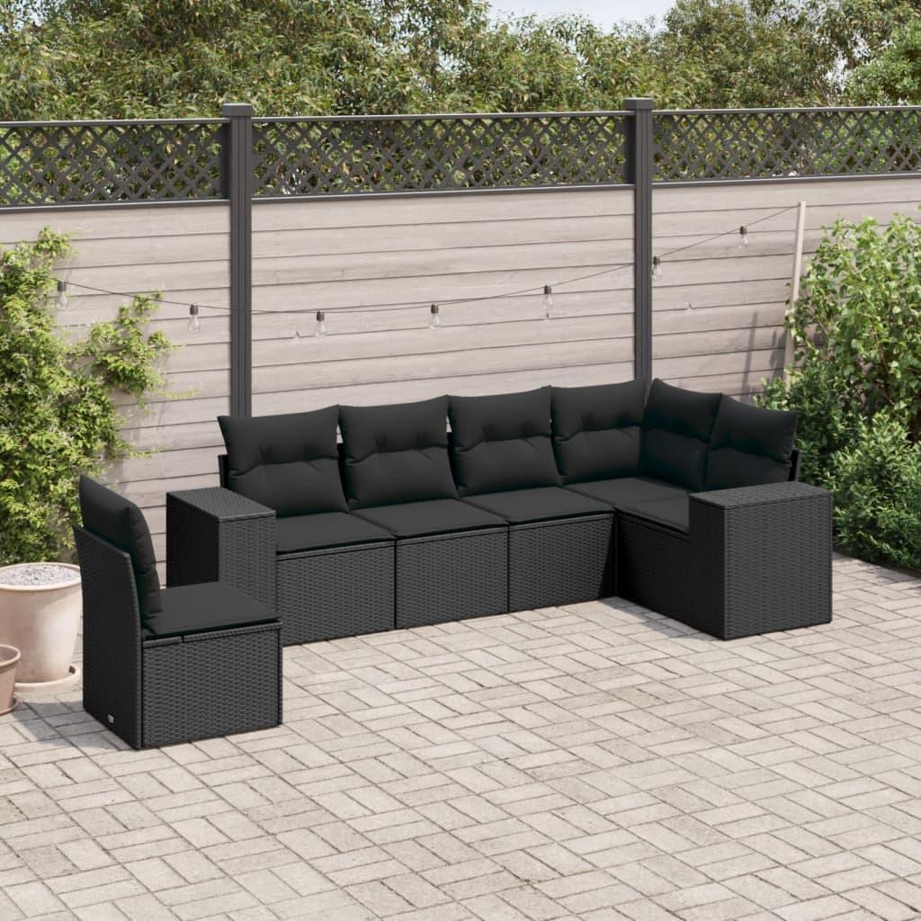 Sofasæt til haven i polyrattan - 6 dele med hynder, sort