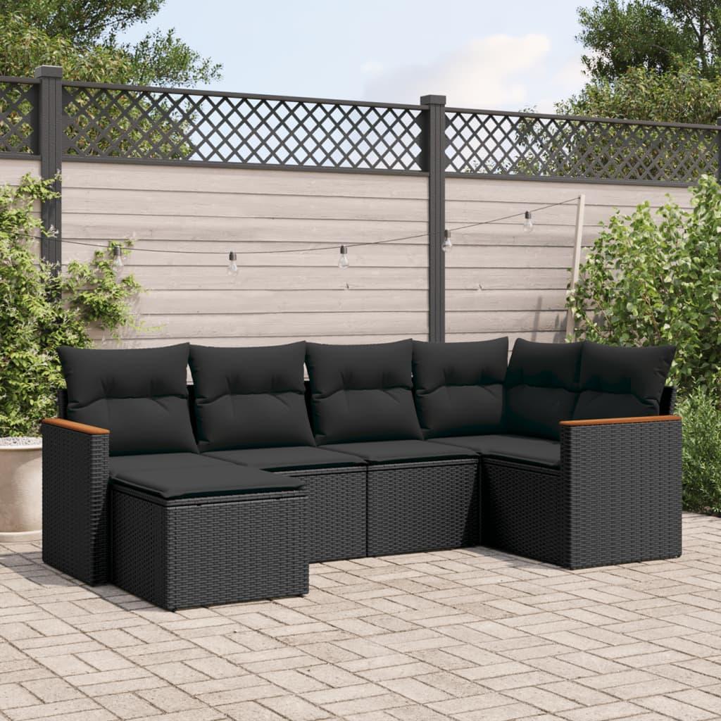 Sofasæt til haven 6 dele med hynder polyrattan sort