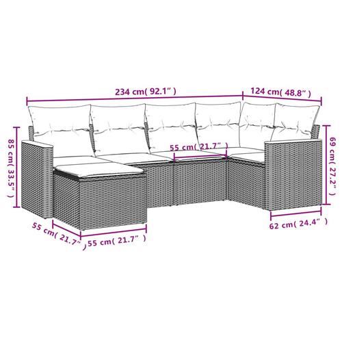 Sofasæt til haven 6 dele med hynder polyrattan sort