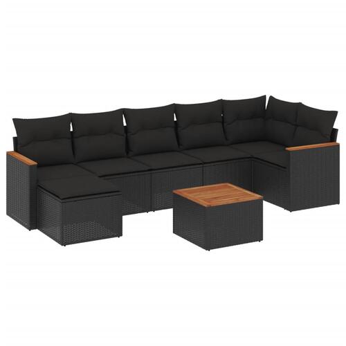 Sofasæt til haven 8 dele med hynder polyrattan sort