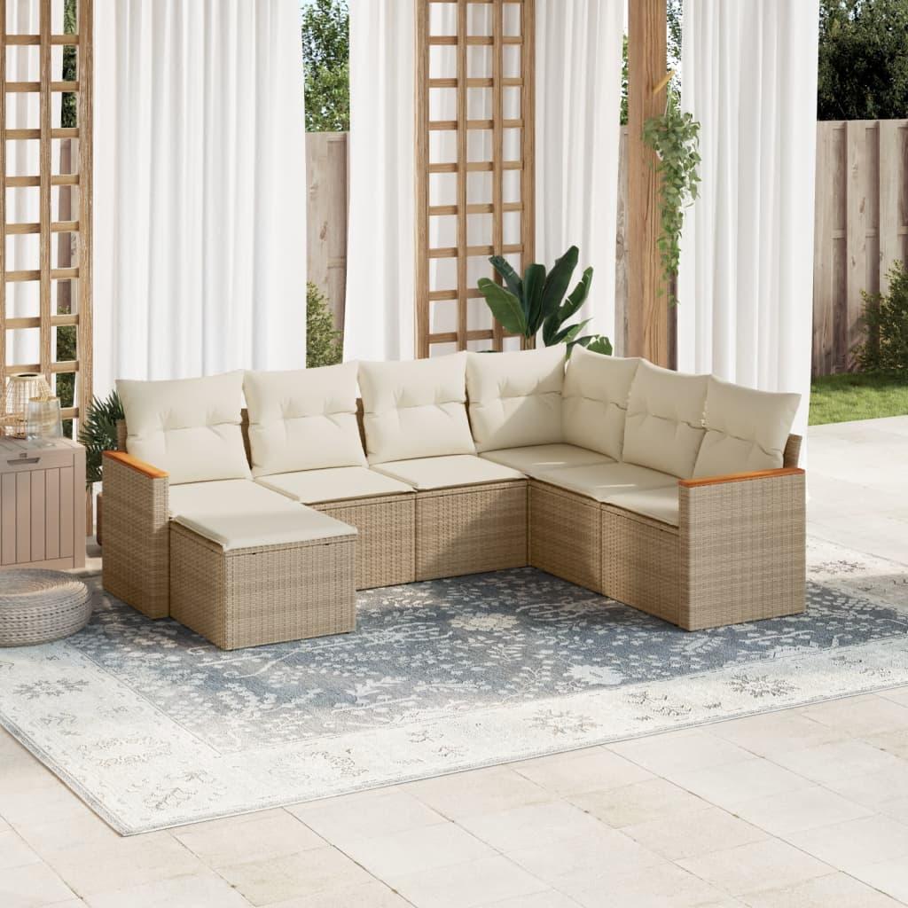 Sofasæt til haven 7 dele med hynder polyrattan beige