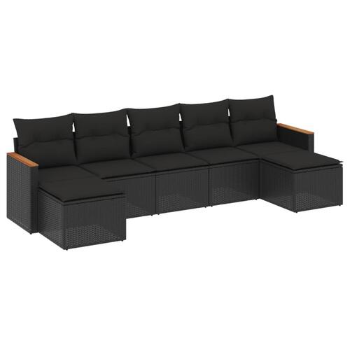 Sofasæt til haven 7 dele med hynder polyrattan sort