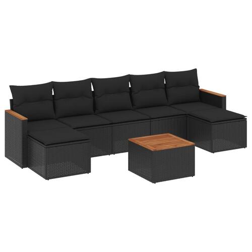 Sofasæt til haven 8 dele med hynder polyrattan sort