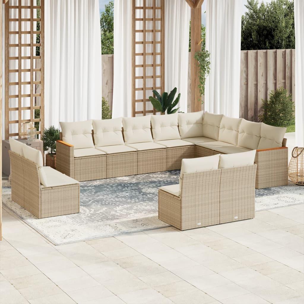 Sofasæt til haven i polyrattan - 12 dele med hynder, beige