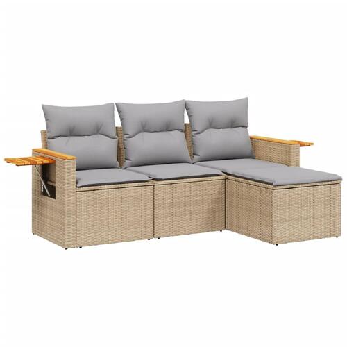 Sofasæt til haven 4 dele med hynder polyrattan beige