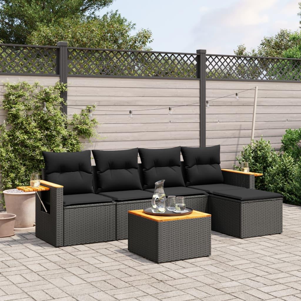 Sofasæt til haven 6 dele med hynder polyrattan sort